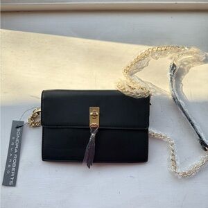 NWT: Sondra Roberts Black Crossbody Bag with Gold Chain